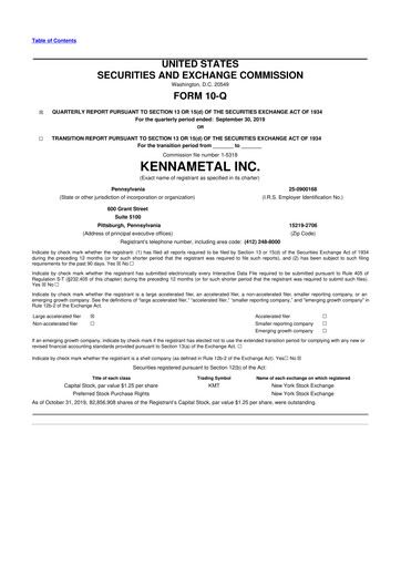 Vorschaubild Kennametal 10-Q Quartalsbericht 2020 