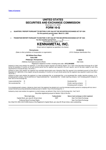 Vorschaubild Kennametal 10-Q Quartalsbericht 2020 