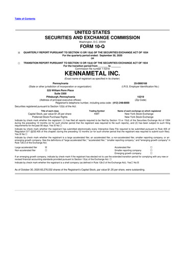 Vorschaubild Kennametal 10-Q Quartalsbericht 2021 