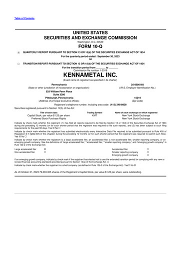 Vorschaubild Kennametal 10-Q Quartalsbericht 2024 
