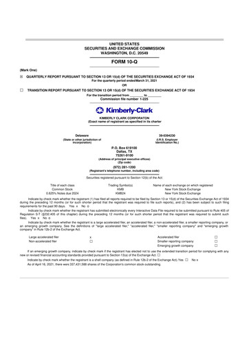 Thumbnail Kimberly-Clark 10-Q Quarterly Report FY2021 