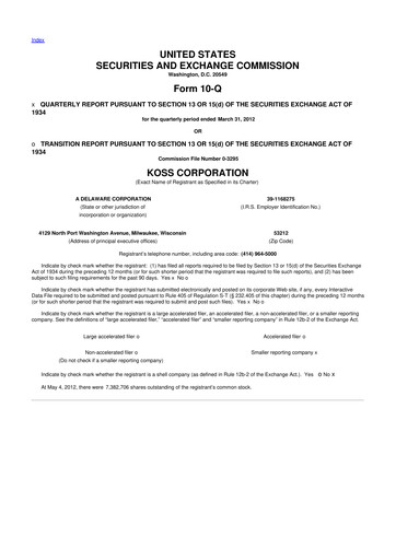 Thumbnail Koss 10-Q Quarterly Report FY2012 