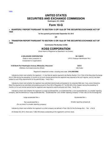 Thumbnail Koss 10-Q Quarterly Report FY2013 