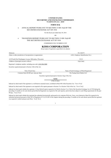 Thumbnail Koss 10-K Annual Report 2016