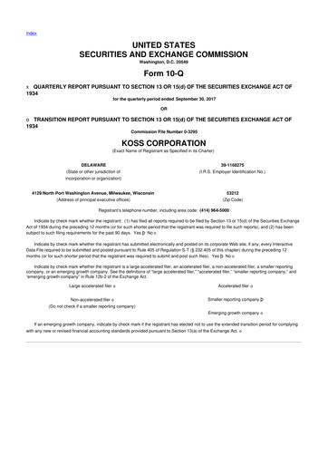 Thumbnail Koss 10-Q Quarterly Report FY2018 