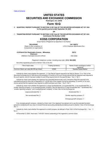 Thumbnail Koss 10-Q Quarterly Report FY2021 