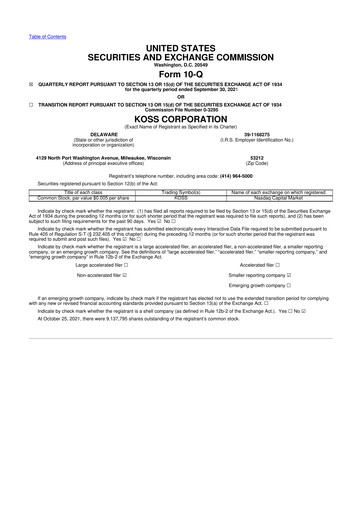 Thumbnail Koss 10-Q Quarterly Report FY2022 