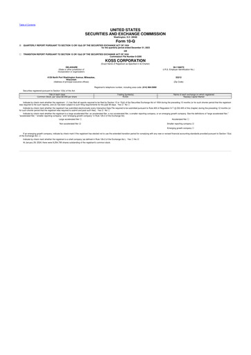 Thumbnail Koss 10-Q Quarterly Report FY2024 