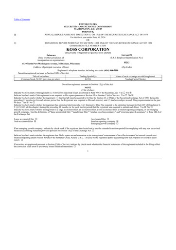 Thumbnail Koss 10-K Annual Report 2024