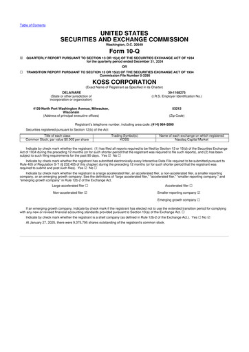 Thumbnail Koss 10-Q Quarterly Report FY2025 