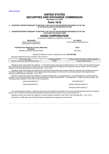 Thumbnail Koss 10-Q Quarterly Report FY2026 