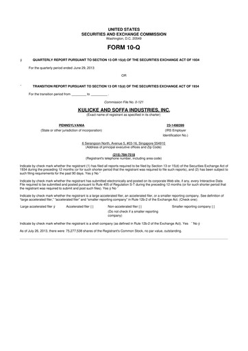 Vorschaubild Kulicke and Soffa Industries 10-Q Quartalsbericht 2013 