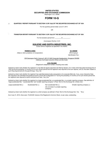 Vorschaubild Kulicke and Soffa Industries 10-Q Quartalsbericht 2015 