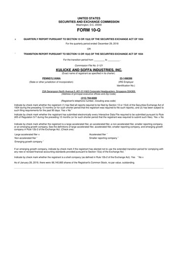 Vorschaubild Kulicke and Soffa Industries 10-Q Quartalsbericht 2019 