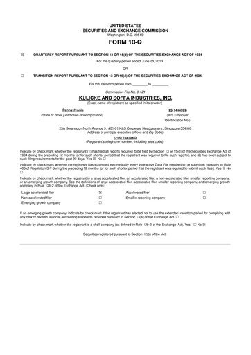 Vorschaubild Kulicke and Soffa Industries 10-Q Quartalsbericht 2019 