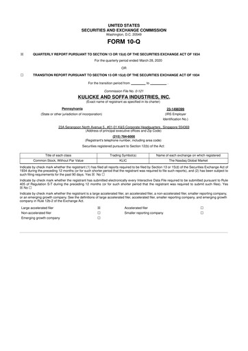 Vorschaubild Kulicke and Soffa Industries 10-Q Quartalsbericht 2020 