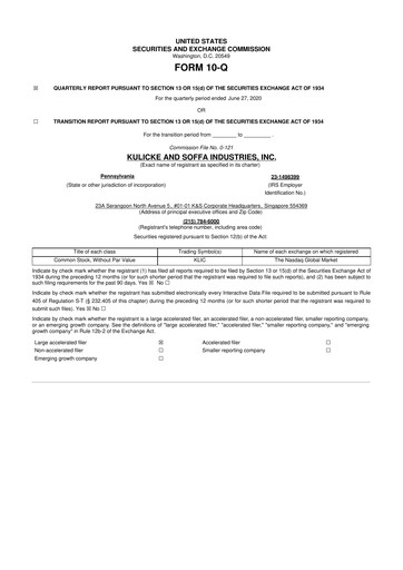 Vorschaubild Kulicke and Soffa Industries 10-Q Quartalsbericht 2020 