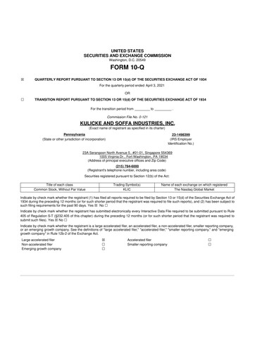 Vorschaubild Kulicke and Soffa Industries 10-Q Quartalsbericht 2021 