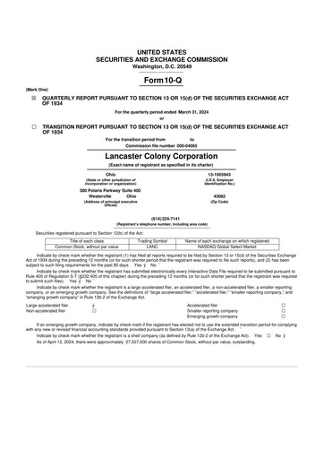 Vorschaubild The Marzetti Company 10-Q Quartalsbericht 2024 