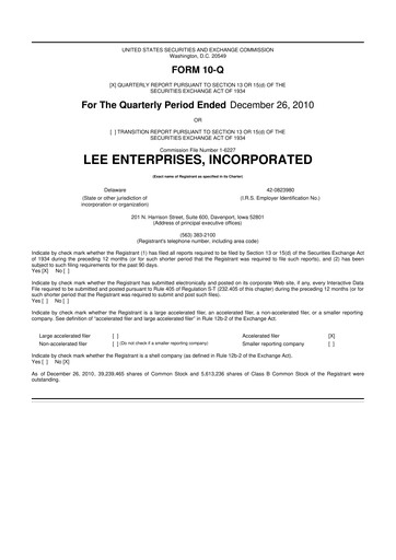 Thumbnail Lee Enterprises
 10-Q Quarterly Report FY 