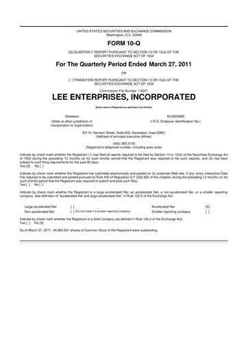 Thumbnail Lee Enterprises
 10-Q Quarterly Report FY 