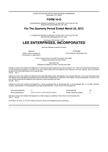 Thumbnail Lee Enterprises
 10-Q Quarterly Report FY2012 