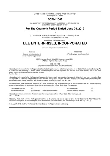 Thumbnail Lee Enterprises
 10-Q Quarterly Report FY2012 