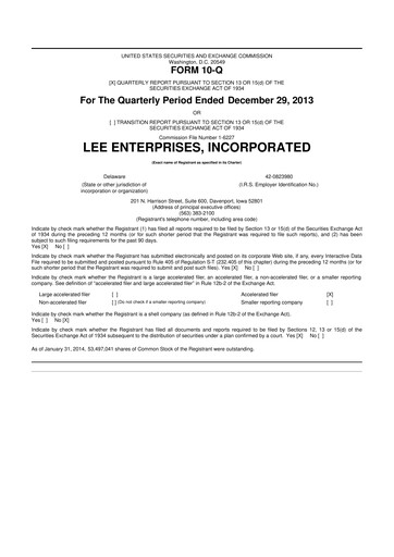 Thumbnail Lee Enterprises
 10-Q Quarterly Report FY2014 
