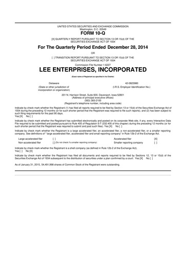 Thumbnail Lee Enterprises
 10-Q Quarterly Report FY2015 