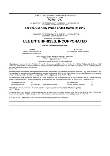 Thumbnail Lee Enterprises
 10-Q Quarterly Report FY2015 