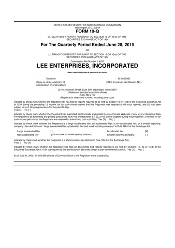 Thumbnail Lee Enterprises
 10-Q Quarterly Report FY2015 