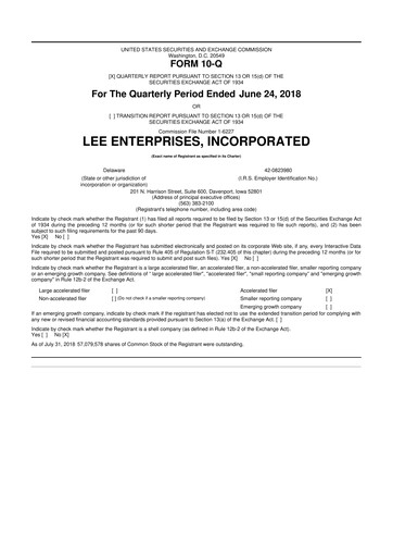 Thumbnail Lee Enterprises
 10-Q Quarterly Report FY2018 
