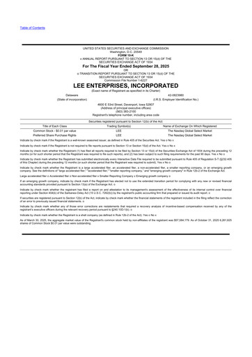 Thumbnail Lee Enterprises
 10-K Annual Report 2025