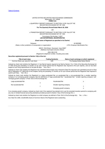 Thumbnail Lee Enterprises
 10-Q Quarterly Report FY 