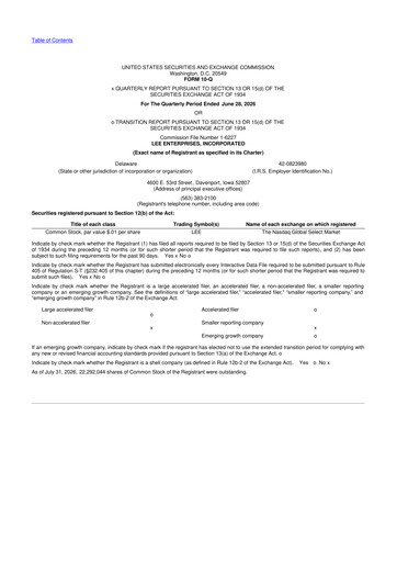 Miniature Lee Enterprises
 10-Q Rapport trimestriel 2026 