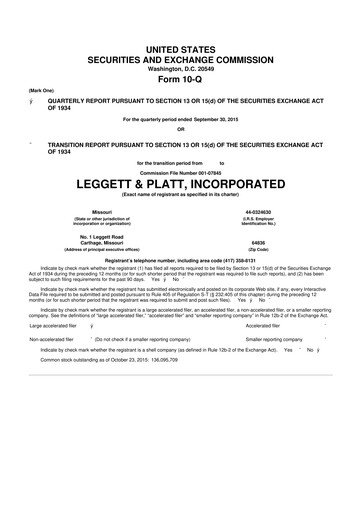 Thumbnail Leggett & Platt

 10-Q Quarterly Report FY2015 