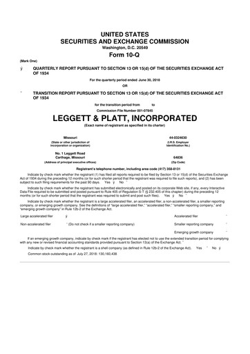 Thumbnail Leggett & Platt

 10-Q Quarterly Report FY2018 