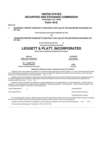 Thumbnail Leggett & Platt

 10-Q Quarterly Report FY2018 