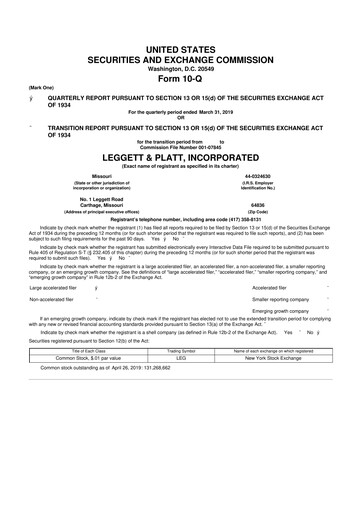 Thumbnail Leggett & Platt

 10-Q Quarterly Report FY2019 