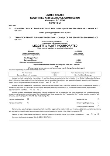 Thumbnail Leggett & Platt

 10-Q Quarterly Report FY2019 