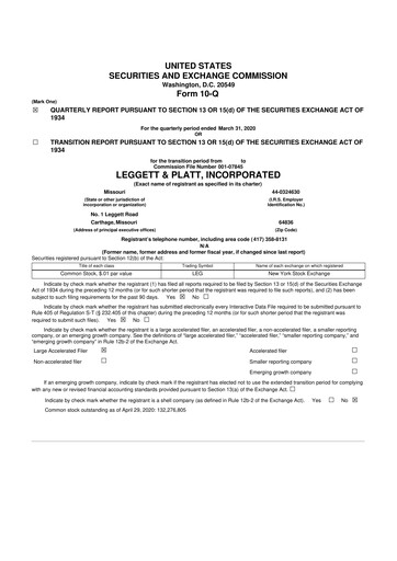 Thumbnail Leggett & Platt

 10-Q Quarterly Report FY2020 