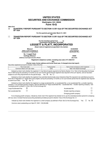 Thumbnail Leggett & Platt

 10-Q Quarterly Report FY2021 