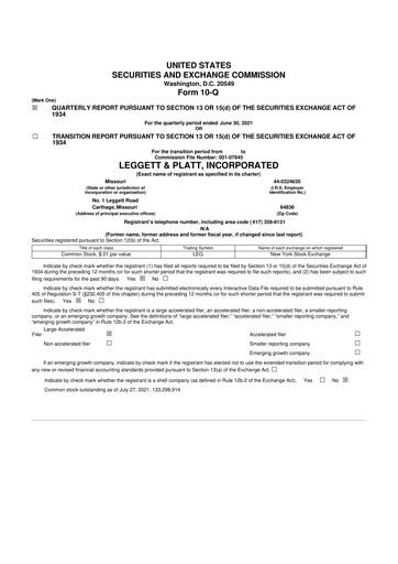 Thumbnail Leggett & Platt

 10-Q Quarterly Report FY2021 
