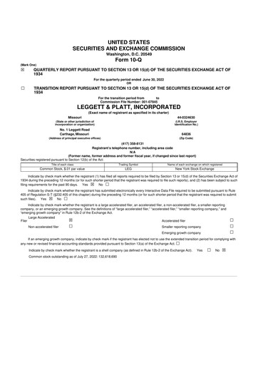 Thumbnail Leggett & Platt

 10-Q Quarterly Report FY2022 