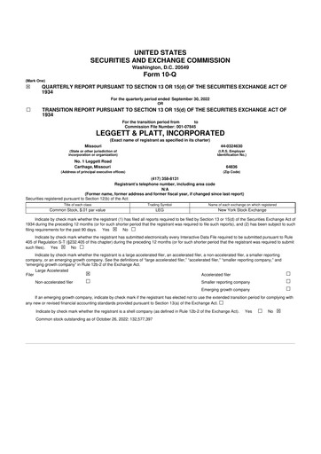 Thumbnail Leggett & Platt

 10-Q Quarterly Report FY2022 