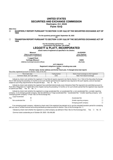 Thumbnail Leggett & Platt

 10-Q Quarterly Report FY2025 