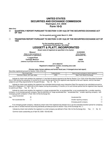 Thumbnail Leggett & Platt

 10-Q Quarterly Report FY 