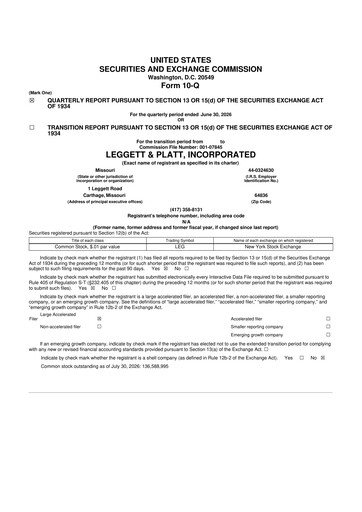 Thumbnail Leggett & Platt

 10-Q Quarterly Report FY2026 