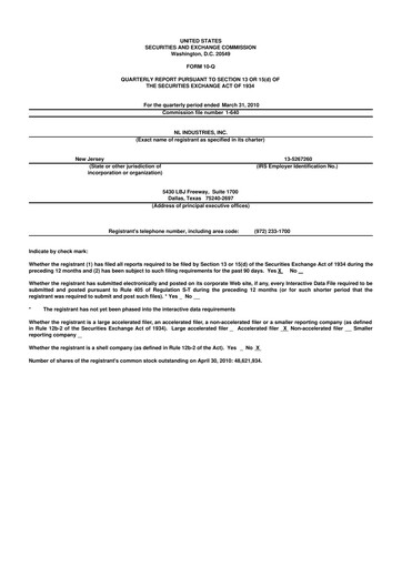 Thumbnail NL Industries 10-Q Quarterly Report FY 