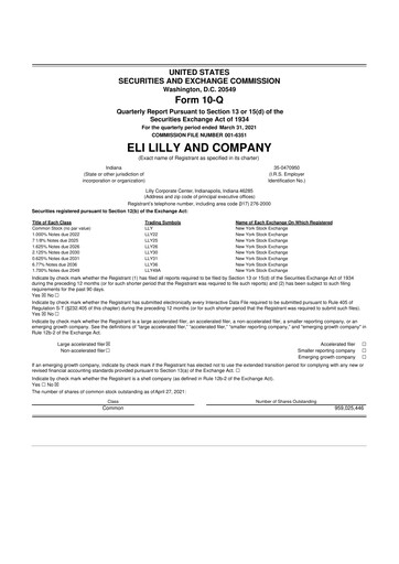 Vorschaubild Eli Lilly 10-Q Quartalsbericht 2021 